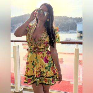 EUC Farm Rio Floral Yellow Dress